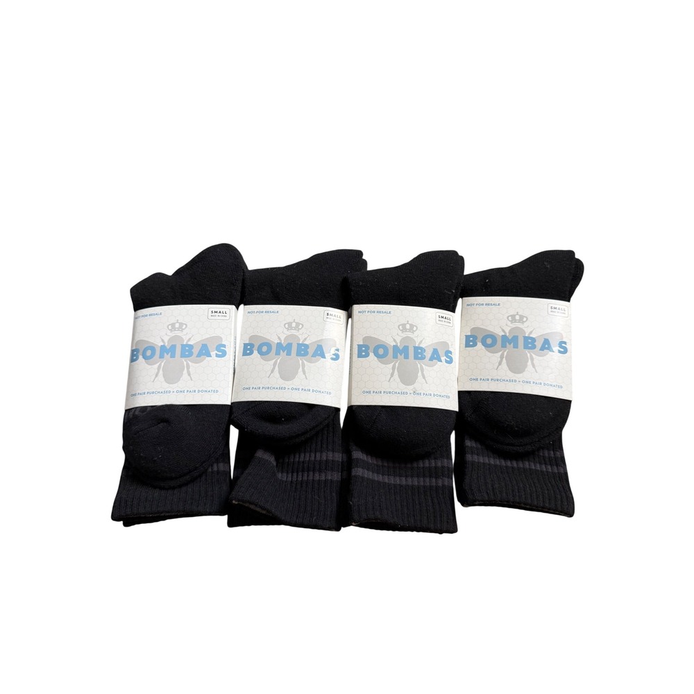 Bombas Black Crew Socks 4 Pair Pack Small Honeycomb Arch Support New